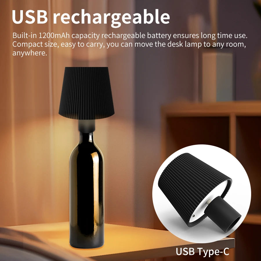 LED Wine Bottle Touch Lamp – Adjustable Brightness, Vintage Style